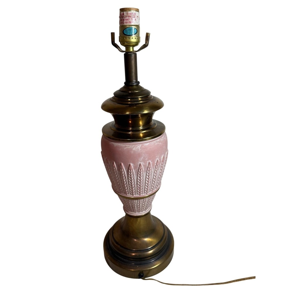 Vintage Brass Pink Ceramic Table‎ Lamp Art Deco Style Accent Lighting - Picture 3 of 6
